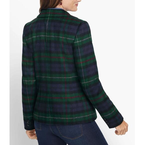 Talbots Brushed Wool Double Breasted Blazer Jacket Tartan Plaid Green 10P - Picture 2 of 8